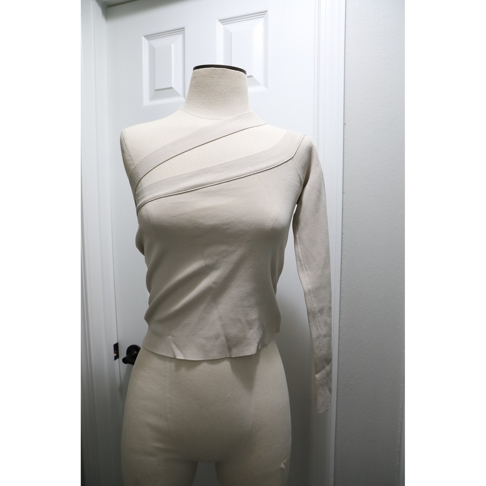 GAUGE81 Beige Asymmetrical‎ One Shoulder Ribbed Knit Top Single Sleeve
